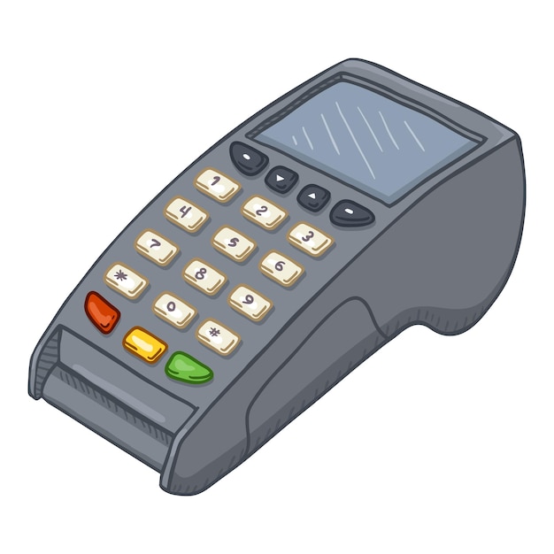 Vector Cartoon Payment Terminal Illustration on Isolated White Background