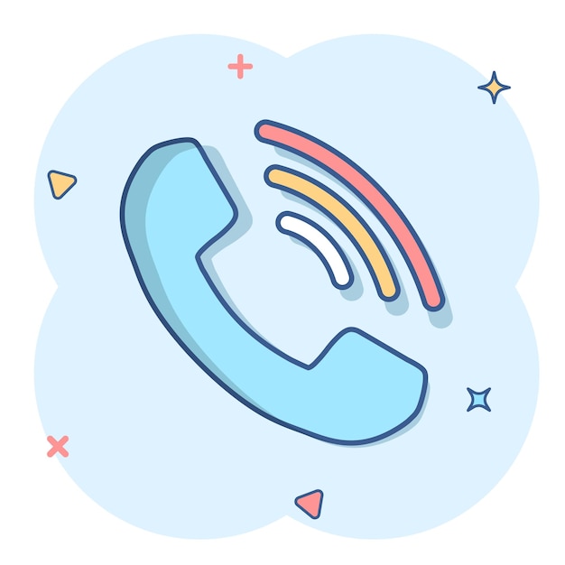 Vector cartoon phone icon in comic style Contact support service sign illustration pictogram Telephone communication business splash effect concept