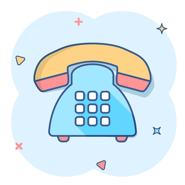 Vector cartoon phone icon in comic style Telephone sign illustration pictogram Phone business splash effect concept