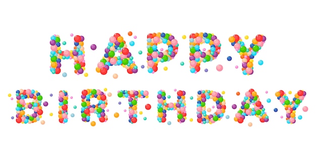 Vector cartoon phrase happy birthday for kids colored balls.