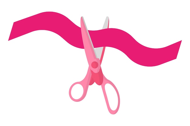 Vector cartoon pink scissors with ribbon. Back to school.