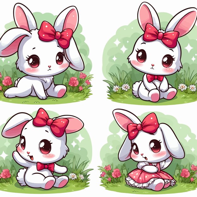 Vector a cartoon Rabbit sits in a field of flowers