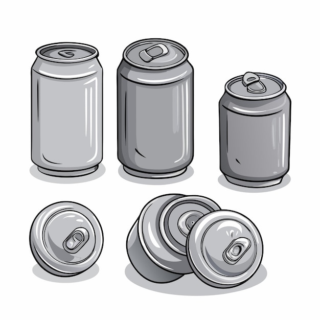 Vector vector cartoon set of blank gray can illustrations isolated white background 7