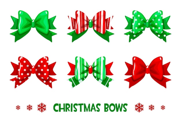 Vector cartoon set christmas green-red gift bows