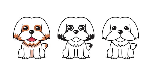 Vector cartoon set of shih tzu dog for design