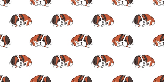 Vector cartoon sleeping saint bernard dog seamless pattern background