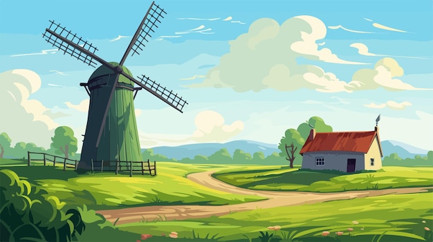 Vector vector cartoon style illustration of farm building