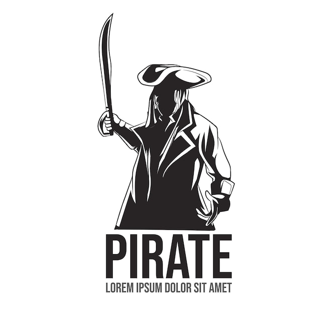 Vector cartoon style pirate White background silhouette Vector illustration