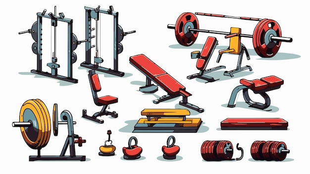 Vector vector cartoon style set of fitness equipment