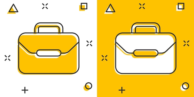 Vector cartoon suitcase icon in comic style Luggage bag sign illustration pictogram Diplomat case business splash effect concept