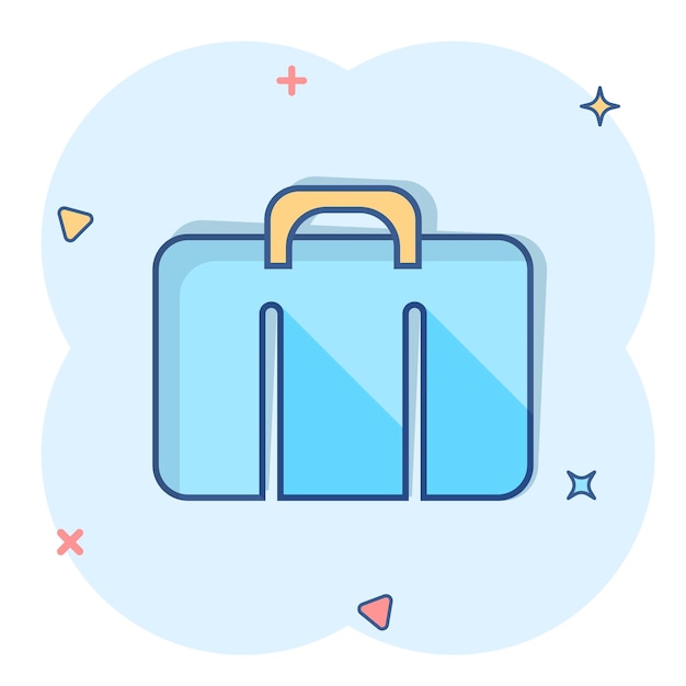 Vector cartoon suitcase icon in comic style Luggage bag sign illustration pictogram Diplomat case business splash effect concept