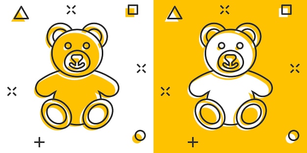 Vector cartoon teddy bear plush toy icon in comic style Teddy toy sign illustration pictogram Bear business splash effect concept