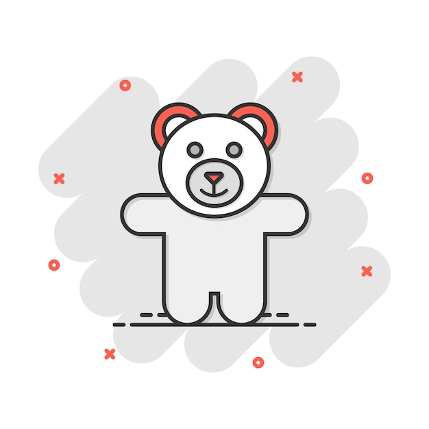 Vector cartoon teddy bear plush toy icon in comic style Teddy toy sign illustration pictogram Bear business splash effect concept