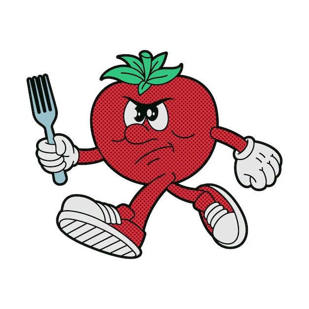 Vector cartoon tomato character on white background