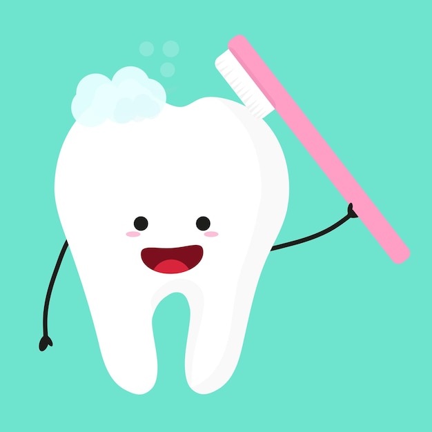 vector cartoon tooth character with Toothbrush dental illustration for kids