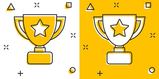 Vector cartoon trophy cup icon in comic style Winner sign illustration pictogram Award prize business splash effect concept