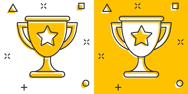 Vector cartoon trophy cup icon in comic style Winner sign illustration pictogram Award prize business splash effect concept