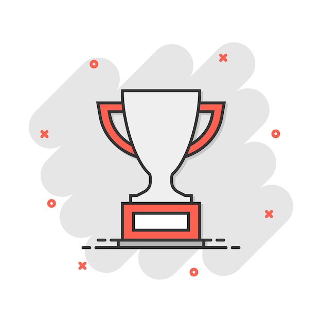 Vector cartoon trophy cup icon in comic style Winner sign illustration pictogram Award prize business splash effect concept