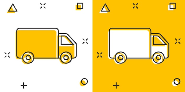 Vector cartoon truck car icon in comic style Fast delivery service shipping sign illustration pictogram Car van business splash effect concept