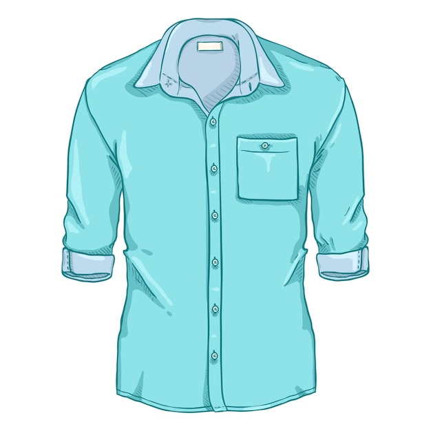 Vector Cartoon Turquoise Men Shirt with Roll Up Sleeves