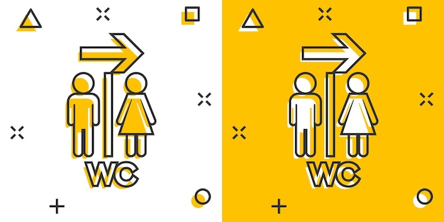 Vector cartoon WC toilet icon in comic style Men and women restroom sign illustration pictogram WC business splash effect concept