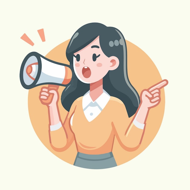 Vector cartoon woman shouting announcing something