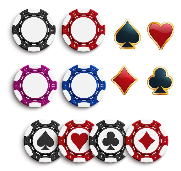 Vector casino poker gambling chips icons