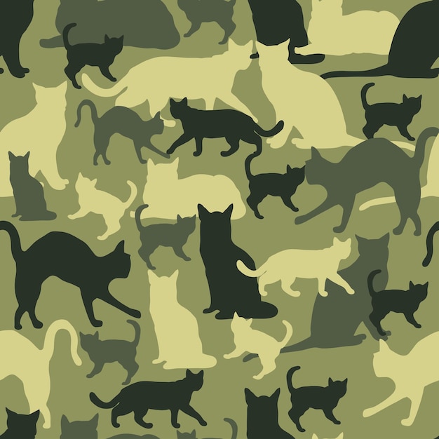 Vector cat camouflage military seamless  pattern