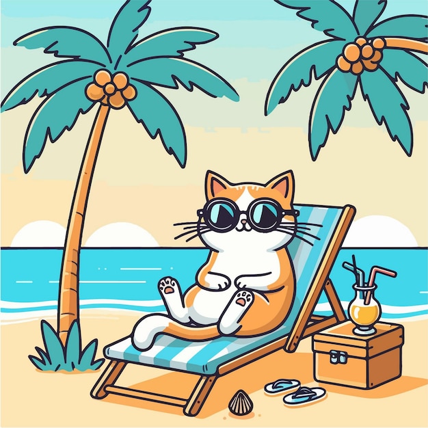 Vector vector cat with beach accessories