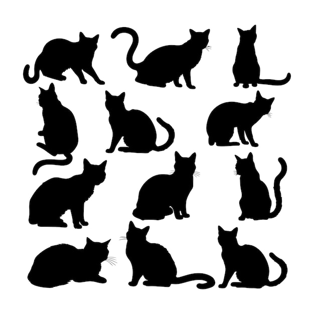 Vector cats set of silhouette white background