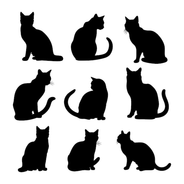 Vector cats set of silhouette white background