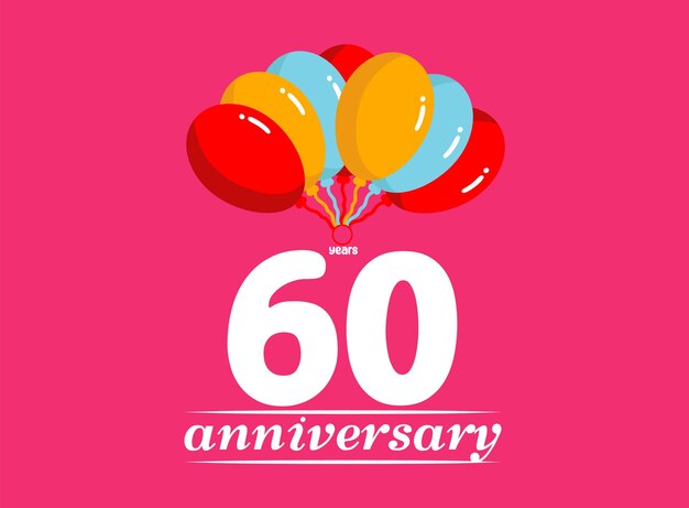 Vector celebrating 60 years anniversary background with isolated coloring ballons