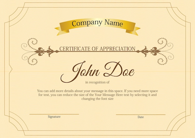 Vector certificate of achievement in vintage frame