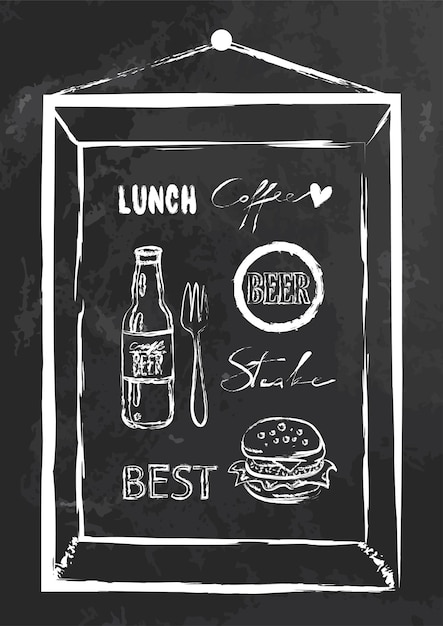 Vector chalkboard poster with fastfood beverages and decoration Handwritten words and elements