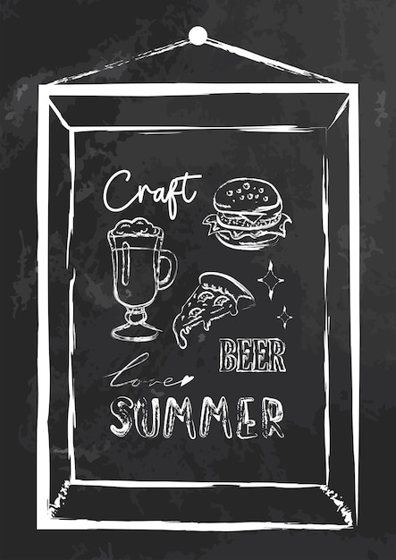 Vector chalkboard poster with fastfood beverages and decoration Handwritten words and elements