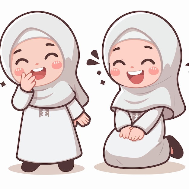 Vector character of a cheerful Muslim girl wearing a hijab with a simple flat design style