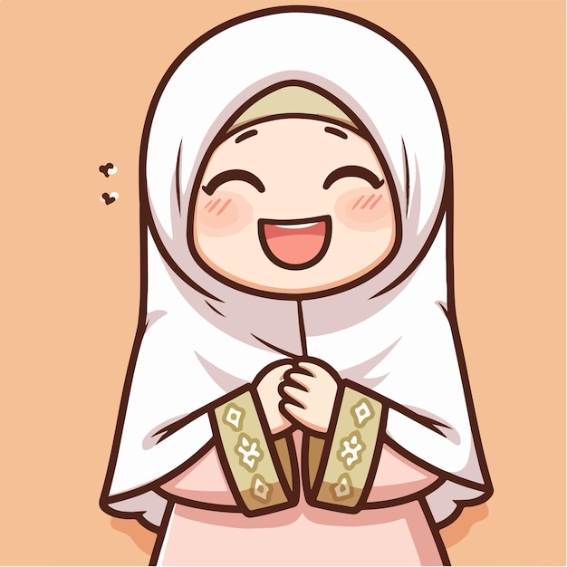 Vector character of a cheerful Muslim girl wearing a hijab with a simple flat design style