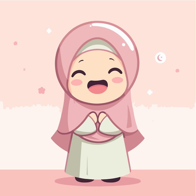 Vector character of a cheerful Muslim girl wearing a hijab with a simple flat design style