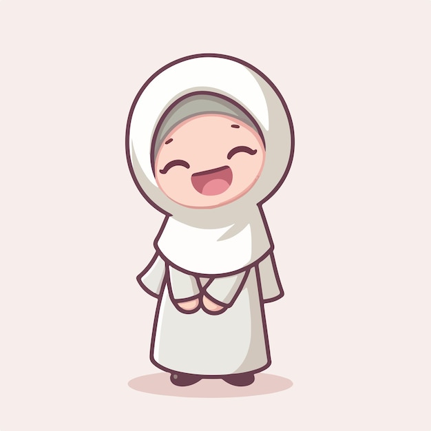 Vector character of a cheerful Muslim girl wearing a hijab with a simple flat design style