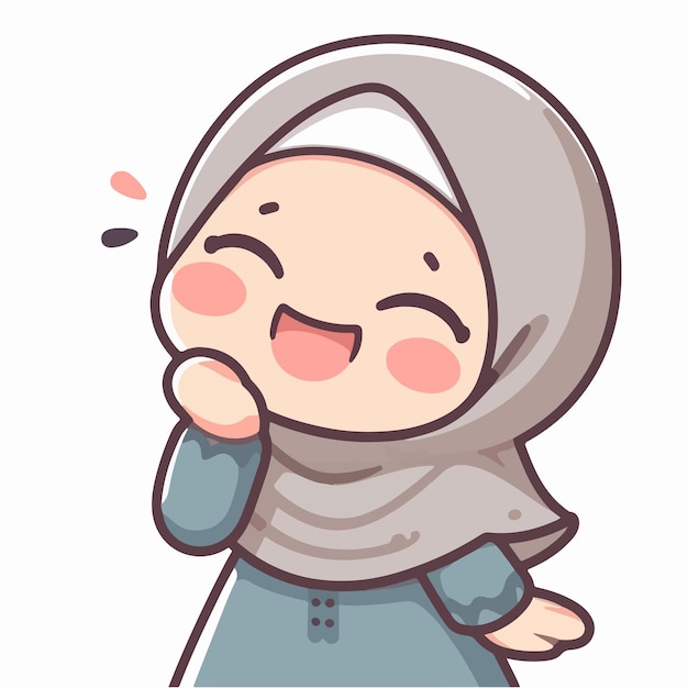 Vector character of a cheerful Muslim girl wearing a hijab with a simple flat design style