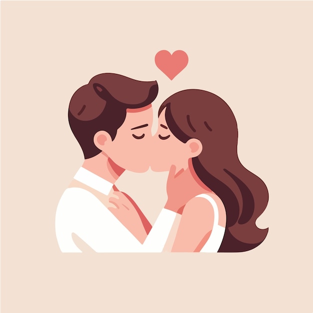 Vector character couple kissing with flat design style