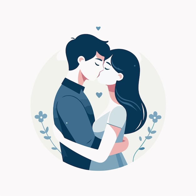 Vector character couple kissing with flat design style