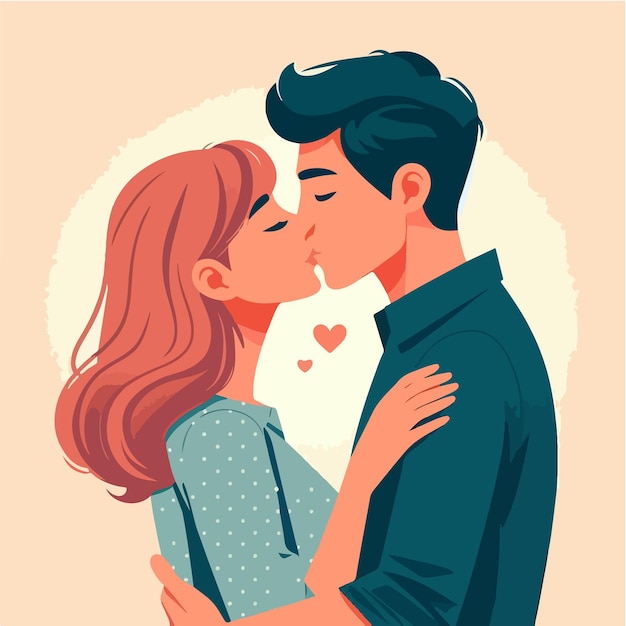 Vector character couple kissing with flat design style