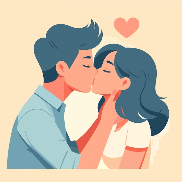 Vector vector character couple kissing with flat design style