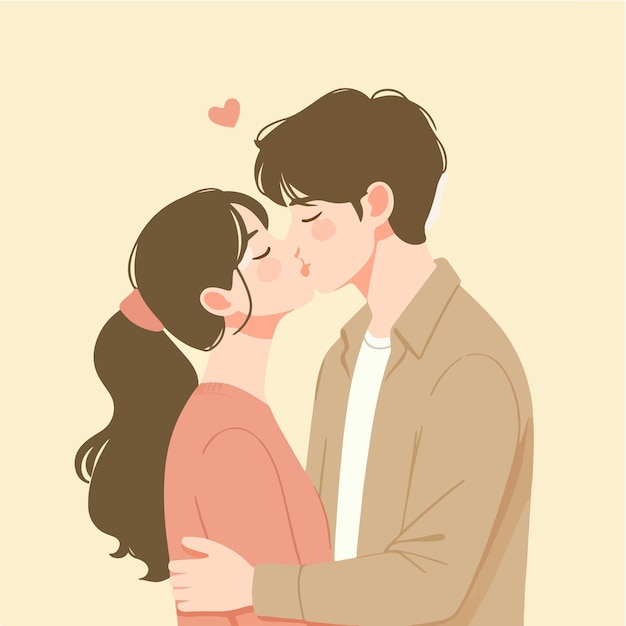 Vector character couple kissing with flat design style