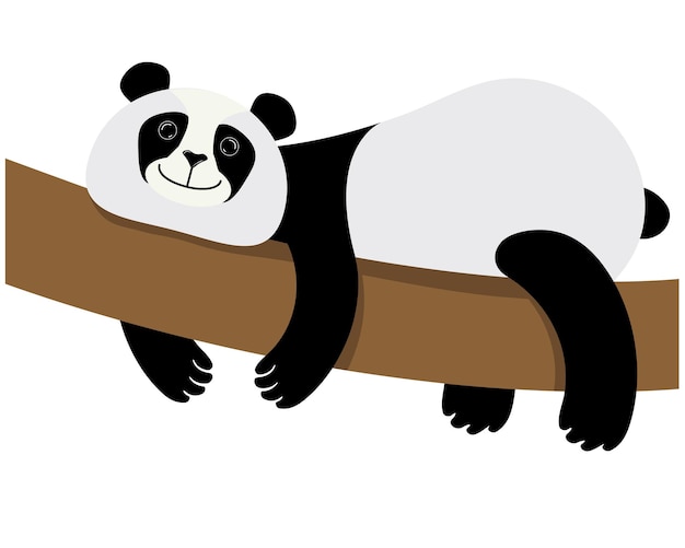 Vector character in flat style panda resting on a tree