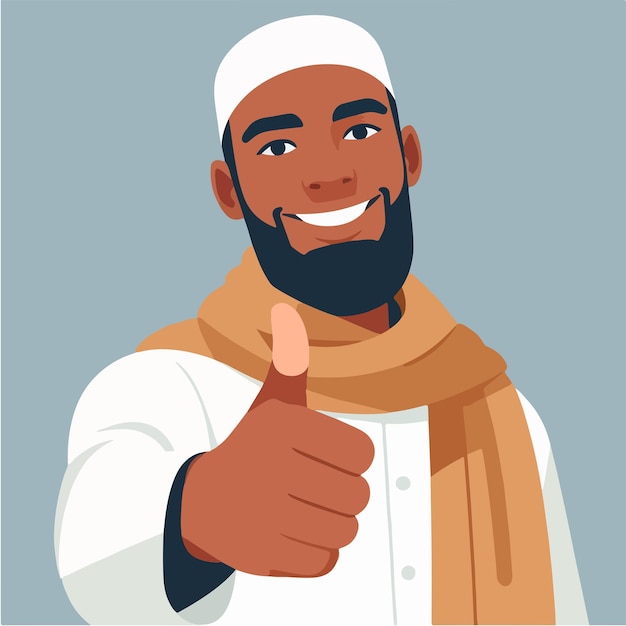 Vector vector character of a muslim guy expressing a thumbs up in a flat design style