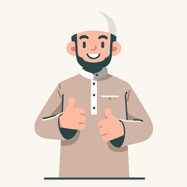 Vector character of a Muslim guy expressing a thumbs up in a flat design style