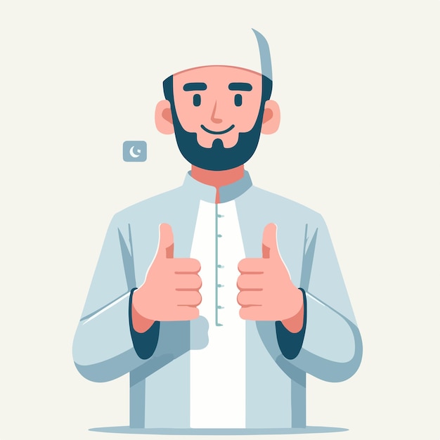 Vector vector character of a muslim guy expressing a thumbs up in a flat design style