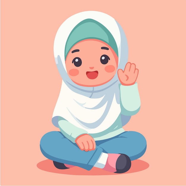 vector character of a muslim kid talking minimalist flat design style